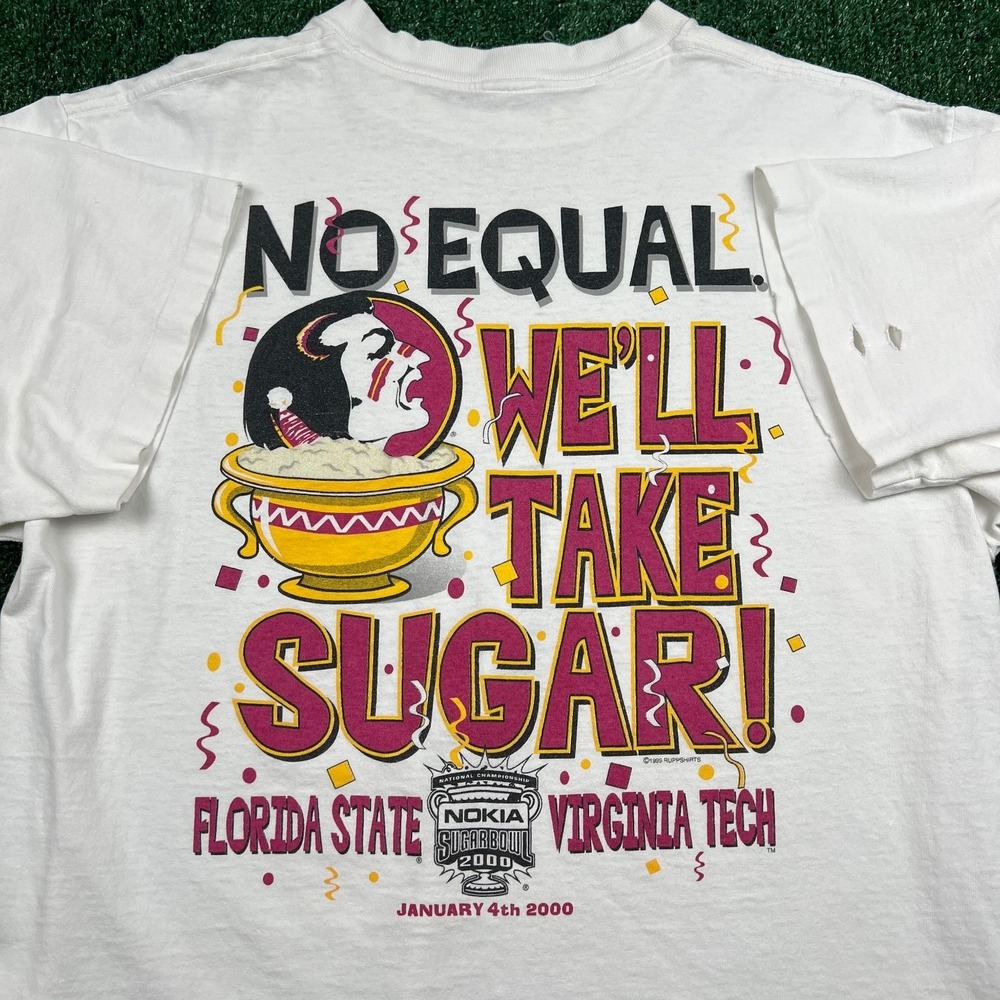 VTG Florida State Seminoles Sugar‎ Bowl 2000 T-Shirt Thrashed Distressed Mens XL